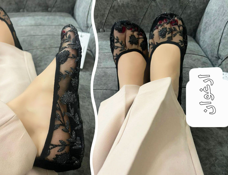 پاپوش روفرشی کف چرم طرح گل جلو بسته