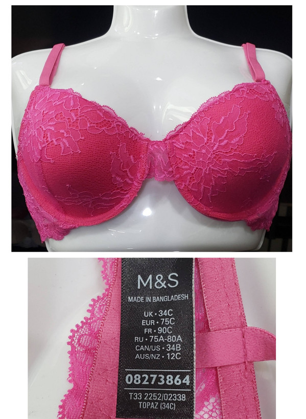 سوتین زنانه گیپوری اسفنج نازک رنگ صورتی برند M&S