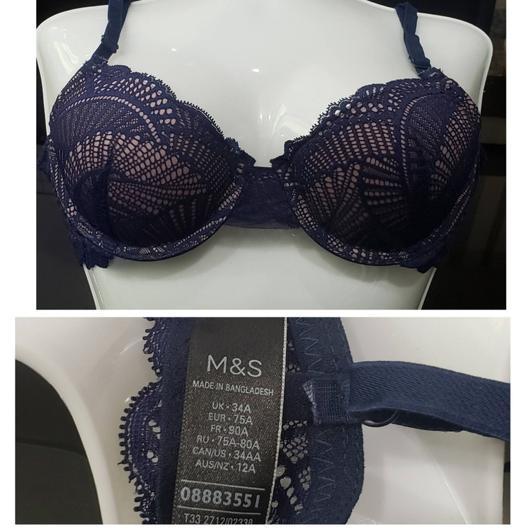 سوتین زنانه گیپوری اسفنج نازک رنگ سرمه ای برند M&S