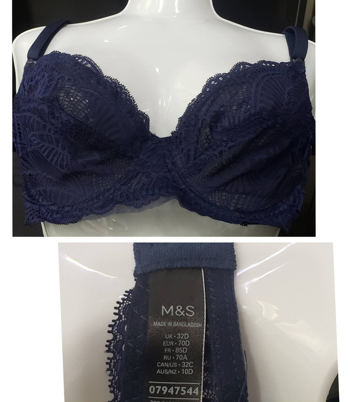 سوتین زنانه گیپوری بدون اسفنج رنگ سورمه ای برند M&S