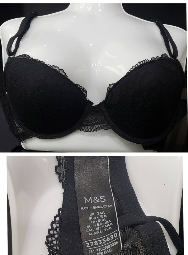 سوتین زنانه گیپوری اسفنج نازک رنگ مشکی برند M&S