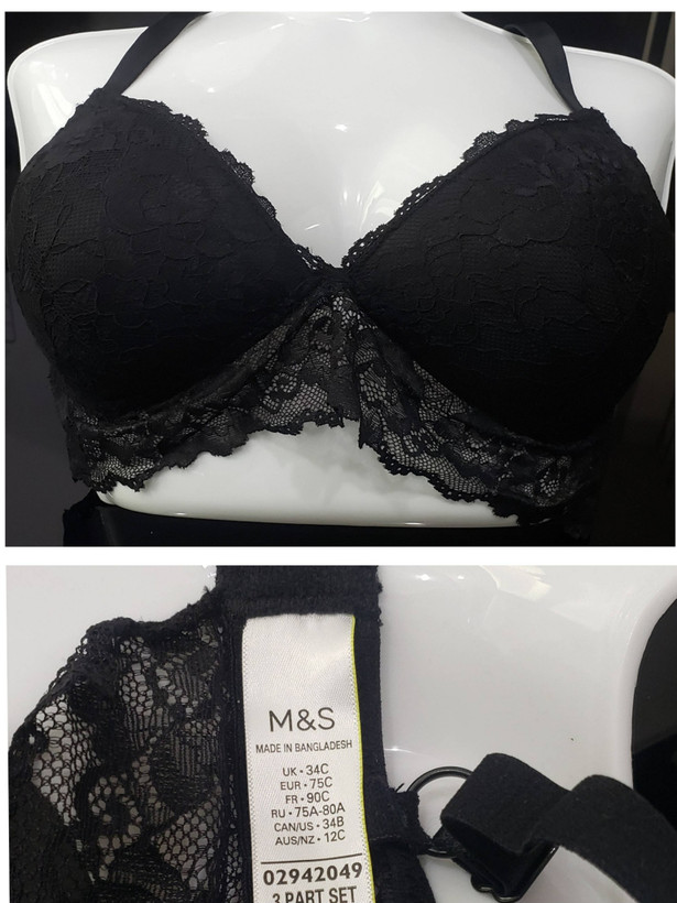 سوتین زنانه گیپوری اسفنج نازک رنگ مشکی برند M&S