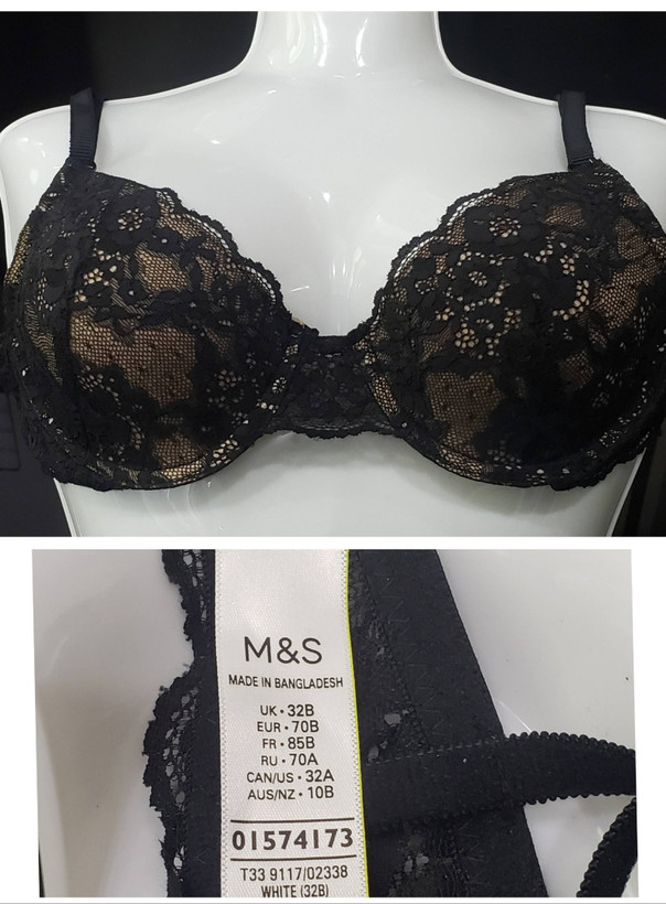 سوتین زنانه گیپوری رنگ مشکی اسفنج کرمی برند M&S