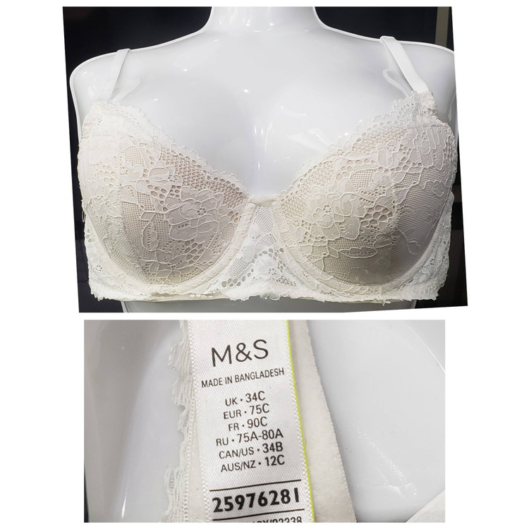 سوتین زنانه گیپوری اسفنج نازک رنگ سفید کرم برند M&S