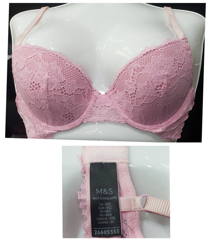 سوتین زنانه گیپوری اسفنج نازک رنگ صورتی کم رنگ برند M&S