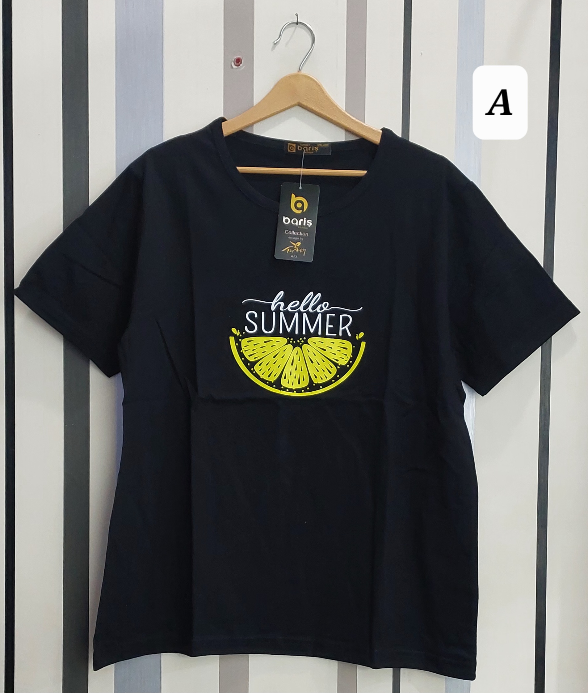 تیشرت سوپر پنبه مشکی طرح دار برند باریش گلدن ترک 2XL/3XL